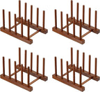HBlife 4pcs Teak Dish Plate Bowl Cup Book Pot Lid Cutting Board Drying Rack Stand Drainer Storage Holder Organizer Kitchen Cabinet（Keep Dry）