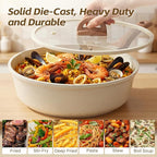 Ceramic Nonstick Frying Pan with Lid, 4.0 QT Sauté Pan Large Capacity Skillet, Non Stick Deep Frying Pan Induction Compatible White Granite Coating PFOA/PFAS Free Non-toxic Healthy Kitchen Cookware