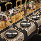 KIRE 175Pcs Black Plates Disposable - Heavy Duty Black and Gold Plastic Plates- 25 for Dinner 25 for Dessert 25 Pre Rolled Gold Silverware and 25 Cups for Graduation/Birthday Party/Wedding