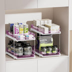 Delamu 2-Tier Multi-Purpose Bathroom Under Sink Organizers and Storage, Stackable Kitchen Pantry Organization, Pull Out Medicine Cabinet Organizer with Movable Dividers, Purple, 2 Pack