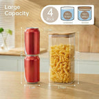 Square Glass Jars with Bamboo Lids 53 FL OZ [Set of 4], Glass Canisters with Airtight Lid, Glass Food Storage Containers for Pasta, Cereal, Coffee, Flour, Sugar, Best for Kitchen & Pantry