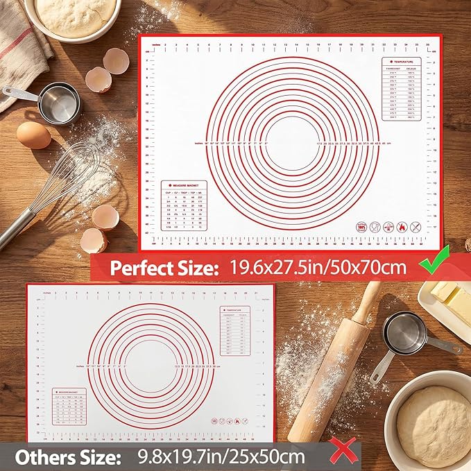 Silicone Baking Mat Non-Slip with Measurements & Conversion Chart, Large 27.5 x 19.7 Inch Baking Mat for Rolling Pin, Dough Kneading, Sourdough Bread Baking Supplies, Kitchen Silicone Mat
