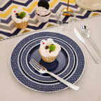Ciaell 150 PCS Blue and Silver Plastic Plates - Blue Disposable Plate include 50 Plates, 25 Knives, 25 Forks, 25 Spoons, 25 Cups for Weddings & Party
