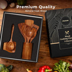 Wooden Spoons for Cooking, Wooden Utensils for Cooking Natural Teak Wooden Kitchen Utensils Set Comfort Grip(9 PCS SET GIFT BOX)