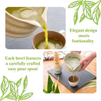 Matcha Whisk Set- Matcha Set includes Matcha Whisk and Bowl (Bowl with Spout), Sifter, Holder and Scoop- The Perfect Bamboo Whisk for Matcha Tea (Molted Green)