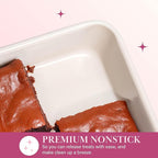 Paris Hilton Nonstick Carbon Steel Bakeware Collection, 9-Inch Square Cake Pan, Dishwasher Safe, Made without PFOA and PFAS, Pink Cream Two-Tone