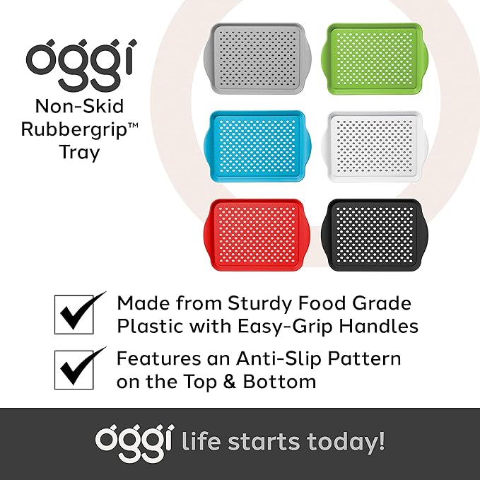 OGGI Anti Slip Serving Tray with Handles- White Rectangle Server - Ideal for Eating, Breakfast Tray, Food Tray, Appetizer, Serving