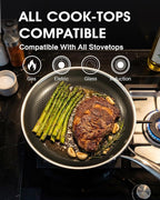 8 Inch Non Stick Frying Pan, Nonstick Hybrid Tri-ply Stainless Steel Chef's Fry Pan Ceramic Coating, PFOA-Free Non-Toxic Cookware, Dishwasher & Oven Safe, Induction Compatible All Cooktop