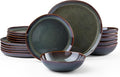 HaWare Plates and Bowls Set, Stoneware Dinnerware Sets, 18-Piece Hand-painted Dish Set for 6, Ceramic Dishware for Home Kitchen, Scratch Resistant, Microwave and Dishwasher Safe, Reactive Moss Green