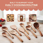 9-Piece Wooden Spoons for Cooking – Premium Teak Wood Utensil Set – Ergonomic Comfort-Grip Wood Tools Non-Stick Cookware Safe Easy to Clean Heat Resistant