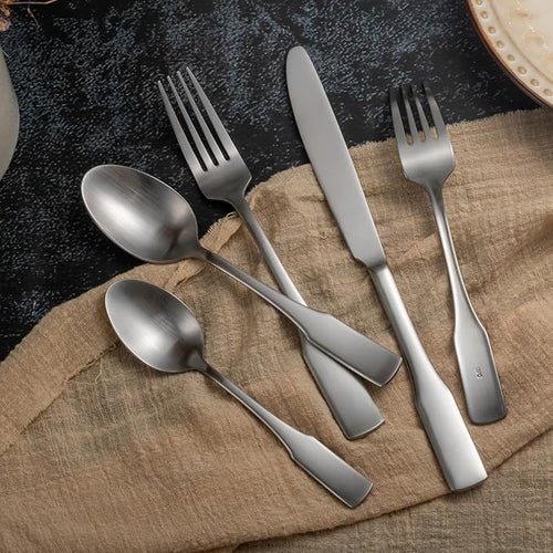 Alata Kate Satin 40-Piece Silverware Set,Service for 8,Stainless Steel Flatware Set,Matte Satin Polished Cutlery Set,Dishwasher Safe