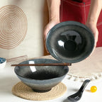 40 oz Ceramic Ramen Bowl Set of 2, Ramen Noodle Bowl with Spoons and Chopsticks 8 Inch Japanese Retro Style Large Soup, Pho, Udon Bowls, Microwave & Dishwasher Safe, Black