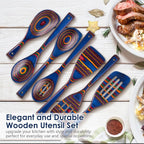 Wooden Spoons for Cooking, Pakkawood Kitchen Utensil Set Spectrum Color, Premium Durable Wooden Utensils for Nonstick Cookware, Heat Resistant, Smooth Finish, Comfortable Grip, 7 Piece