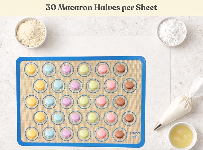 Macaron Silicone Baking Mats Set of 2, Half Sheet Nonstick Reusable Baking Sheet Liners for Macarons, Cookies and Pastry, Blue