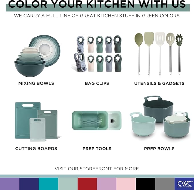 COOK WITH COLOR Mixing Bowls with Lids - 12 Piece Plastic Nesting Bowls Set includes 6 Prep Bowls and 6 Lids, Microwave Safe Mixing Bowl Set, Sage Rhombus