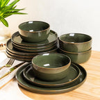 AmorArc Stoneware Dinnerware Sets,Round Reactive Glaze Ceramic Plates and Bowls Set,Highly Scrath Resistant | Dishwasher & Microwave Safe Dishes,Service for 6 (18pc)