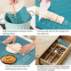 Silicone Pastry Mat 28" x 20" Extra Thick Non Stick Baking Mat with Measurements and Edge Heightening, Food Grade Silicone Rolling Mat for Pastry, Bread, Cookies, Pizza, Fondant, Pasta