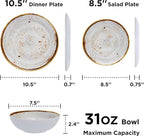 TP 12-Piece Melamine Dinnerware Sets, Plates and Bowls Dishes Set for 4, Break-Resistant & Non-Microwavable, Lightweight Dinner Plates, Grey Swirl