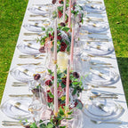Nervure 175PCS Gold Plastic Plates - Disposable White Gold Party Plates & Pre Rolled Napkins with Cutlery for 25 Guests, 50Plates, 75Silverware, 25Cups, 25Napkin for Wedding & Party