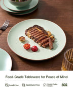Famiware Venus Plates and Bowls Sets, 18 Pieces Stoneware Speckled Dishes Dinnerware Set for 6, Light Green - Microwave & Dishwasher Safe, Modern Minimalist, for Everyday Meals & Formal Dining