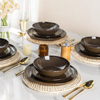AmorArc Ceramic Dinnerware Sets,Handmade Reactive Glaze Stoneware Plates and Bowls Sets,Highly Scratch Resistant | Dishwasher & Microwave Safe Dishes Set,Service for 4 (12pc)