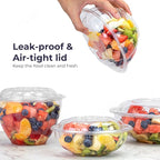 Fit Meal Prep 150 Pack 32 oz Disposable Plastic Clear Salad Bowls with Airtight Lids - To Go for Lunch, Takeout, Party, Catering, Picnic