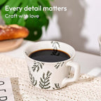 Ceramic Coffee Mug, 12 oz Small Novelty Unique Teacup with Handle, Stoneware Cup for Tea Mocha Latte Cappuccino (Set of 2, Ivy and Leaf)