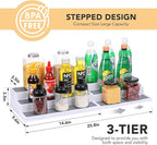 3 Tier Expandable Spice Rack Organizer, White/Grey Plastic Spice Rack, Adjustable Length 14.6In-25.8In, 2 Pack Non-Skid Tiered Spice Shelf Organizer for Kitchen Cabinet, Cupboard, Pantry