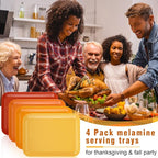4 Pieces Fall Serving Trays Melamine Autumn Platters Reusable Rectangle Thanksgiving Party Trays for Fall Theme Party Food Dessert Serving Supplies, 13 x 9.7 inch