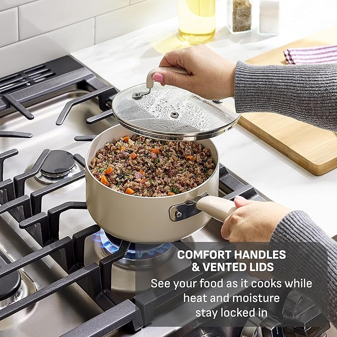 T-Fal Signature Nonstick 12 Inch Frying Pan Skillet, Oven Safe Up to 350°F, Dishwasher Safe, Pots and Pans Set, Non Stick Chef- Pan, Beige