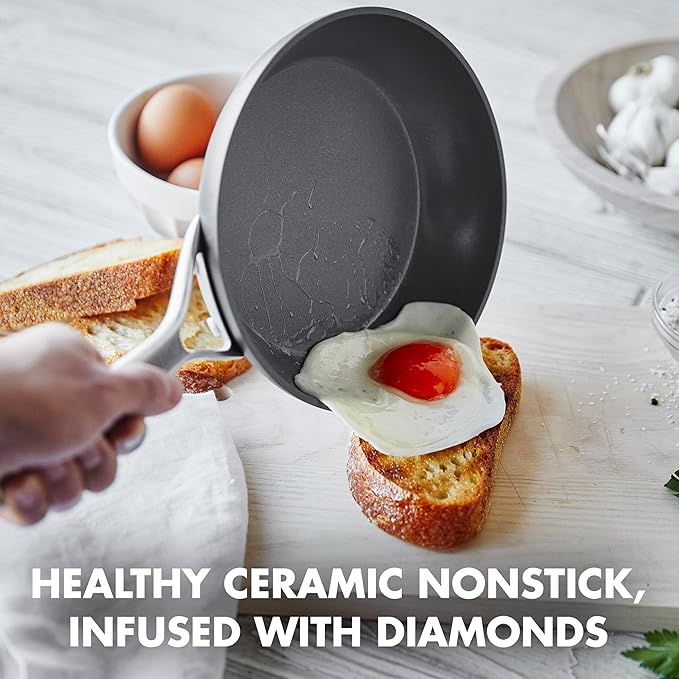 GreenPan 8” Nonstick Frying Pan Skillet, PFAS-Free Ceramic, Hard Anodized Cookware, Stainless Steel Handle, Dishwasher & Oven Safe, Paris Pro, Gray