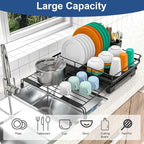Expandable Dish Drying Rack,Rust-Proof Metal Dish Racks for Kitchen Counter with 360° Swivel Drain Spout,Space-Saving Dish Drainer with Utensil Holder for Small Apartment & Home Organization