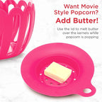 Ecolution Patented Micro-Pop Microwave Popcorn Popper with Temperature Safe Glass, 3-in-1 Lid Measures Kernels and Melts Butter, Made Without BPA, Dishwasher Safe, 1.5-Quart, Pink (Pack of 4)