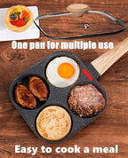 Egg Pan With Lid 4-Cup Nonstick, and Healthy Granite Egg Frying Pan, Versatile Breakfast Skillet for Eggs, Pancakes, Plett, Crepes, Compatible with Gas Stove and Induction Cooktop