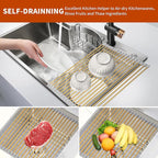 Extra Large Golden Roll-UP Dish Drying Rack-Stainless Steel Dish Drainer Over The Sink for Kitchen Countertop,Applicable for Sink Width Less Than 19in (Gold,20.5'x 13.2')