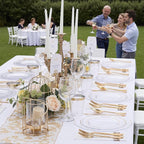 KIRE 210Pcs Clear and Gold Plastic Plates - Heavy Duty Clear Plates with Gold Rim - Disposable Dinnerware Sets of 60 Plastic Plate 90 Silverware 30 Cups 30 Napkins for Wedding/Thanksgiving Parties