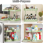 2 Pack Multi-Purpose Pull-Out Storage Organizers, Under Sink Organizers and Storage for Bathroom & Kitchen, Under Cabinet Organizers and storage, 12.8 Inch, Green