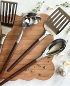 Salt & York 4-Piece Stainless Steel Cooking Utensil Set – Handcrafted Walnut Wood Handles, Mirror-Polished 18/8 Steel – Durable, Heat-Resistant Kitchen Tools & Premium Gift for Home Cooks