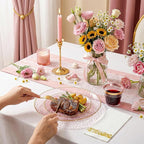 Rubtlamp 350 Pcs Clear Pink Plastic Plates, Pink Gold Plastic Dinnerware Set (50 Guests), Disposable Plates With Gold Rim, Hammered Party Plates Set for Wedding And Party