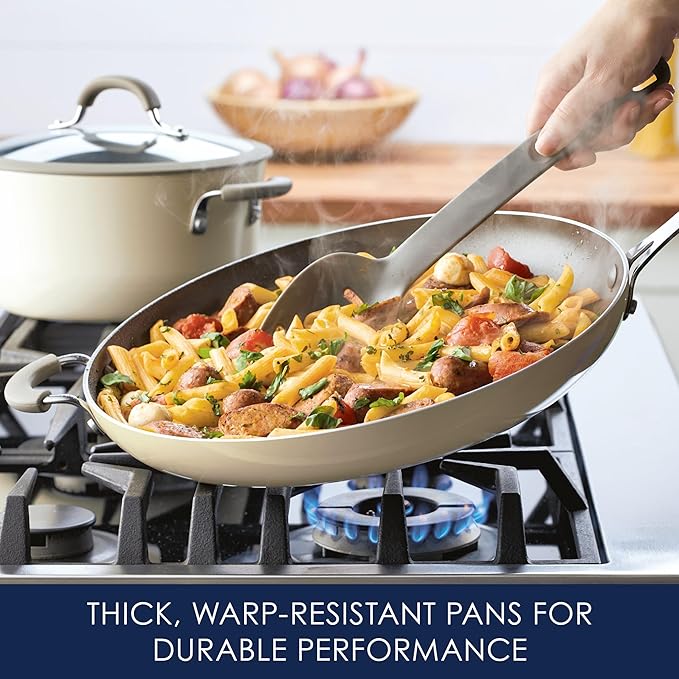 Rachael Ray Cook + Create Nonstick Frying Pan/Skillet with Helper Handle, 14 Inch - Almond