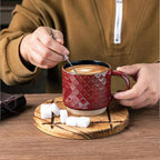 GBhome 8OZ Stackable Coffee Mugs, Ceramic Coffee Mugs with Texture Patterns for Man,Woman,Dad,Mom, Modern Coffee Cups Set of 4 for Espresso/Cappuccino. Dishwasher&Microwave Safe,Red