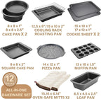 HONGBAKE Bakeware Sets, Baking Pans Set with Kitchen Oven Mitts, Nonstick Oven Pan for Kitchen with Wider Grips, 12-Piece Including Rack, Cookie Sheet, Cake Pans, Loaf Pan, Muffin Pizza Pan