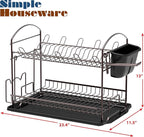 Simple Houseware 2-Tier Dish Rack with Drainboard, Bronze