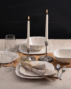 222 Fifth 12-Piece Porcelain Dinnerware Set for 4, Glossy Cream Plates and Bowls Set with Taupe Flowers, Elegant Square Ceramic Dish Set, Kitchen Tableware, Microwave & Dishwasher Safe, Batik Toile