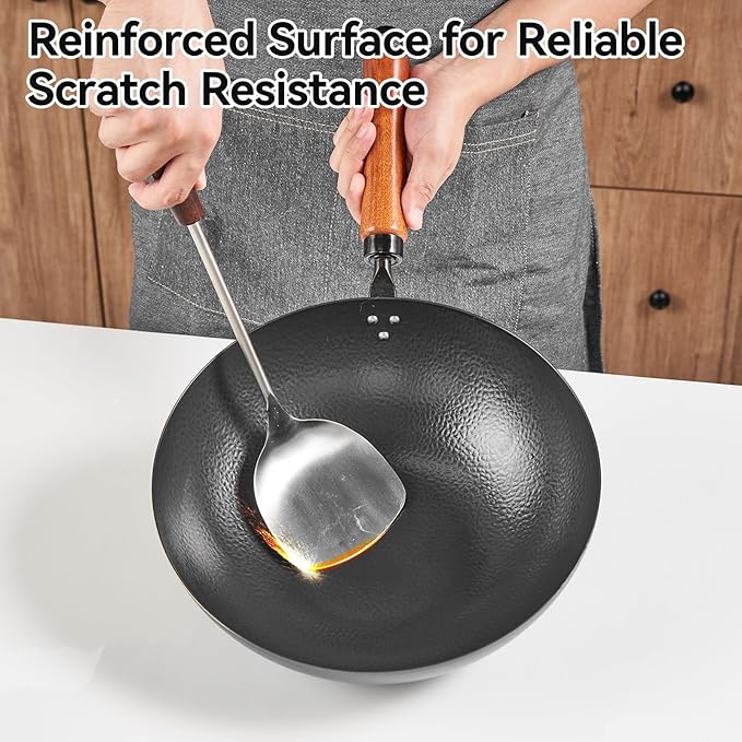 11" Round Bottom Carbon Steel Wok, Traditional Chinese Stir Fry Pan for Gas Stove & Wok Ring, Round-Bottom Induction Wok Burner Compatible, Uncoated Small Wok Pan