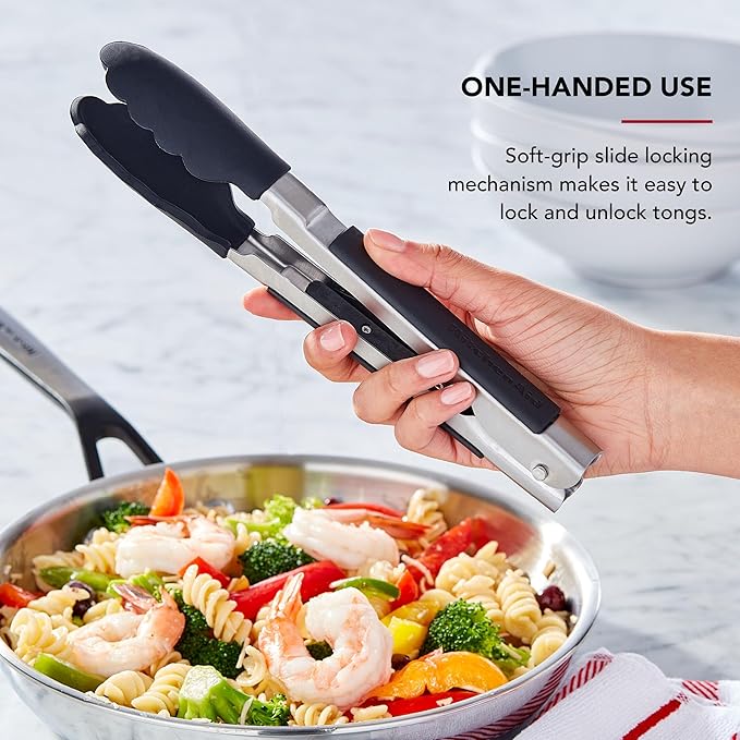 KitchenAid Silicone Tipped Side Locking Tongs, Black, 9 Inch