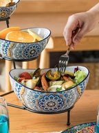 YHOSSEUN 3 Tier Serving Bowls, Serving Dishes for Entertaining Porcelain Serving Trays and Platters Tiered Bowl Set with Collapsible Thicker Sturdier Metal Rack