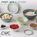COOK WITH COLOR Mixing Bowls with Lids - 12 Piece Plastic Nesting Bowls Set includes 6 Prep Bowls and 6 Lids, Microwave Safe Mixing Bowl Set, Sage Rhombus