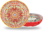 Boho Large Serving Bowls, 10.2 Inch Fruit Salad Bowls, Decorative Serving Dishes for Entertaining, 80 OZ Pasta Bowls Set of 2, Vibrant Colorful Soup Bowls for Party, Home Decor, Bohemian Style Gift