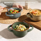 MONITO Ceramic Salad Bowl with Handles, 16 oz French Onion Soup Bowls, Ceramic Soup Bowls for Cereal, Pasta, Chilli, Beef Stew, Stackable Serving Bowl Set of 4 (16 OZ)